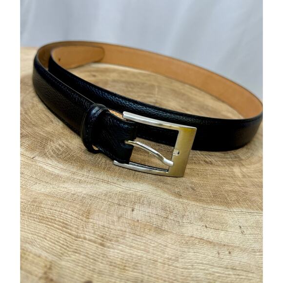 Martin Dingman Luxury Black Leather Men's Belt With Silver Accents size 95/38 - Picture 1 of 10